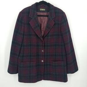 Eddie Bauer Wine Plaid Wool Button Down Jacket Tall XL